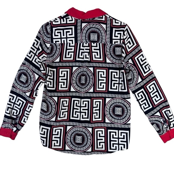 Fashion Nova Woman’s Black, White, Red Geometric Button Up Dress Shirt - Picture 10 of 11